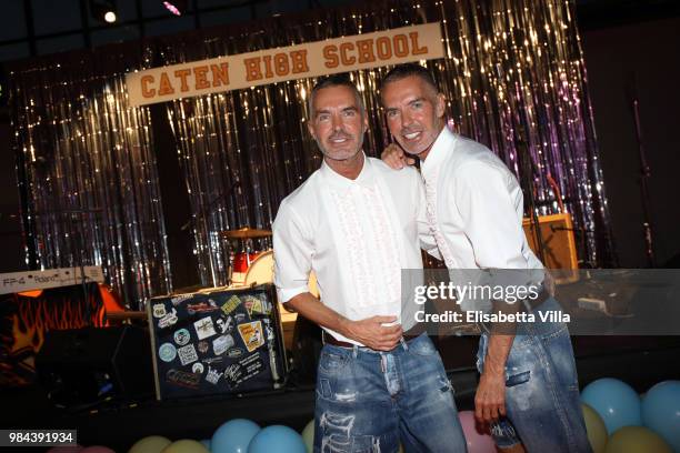 Fashion designers, founders and owners of Dsquared2 Dan Caten and Dean Caten pose fot a photo at the Caten Hight School Prom DSquared2 as a part of...