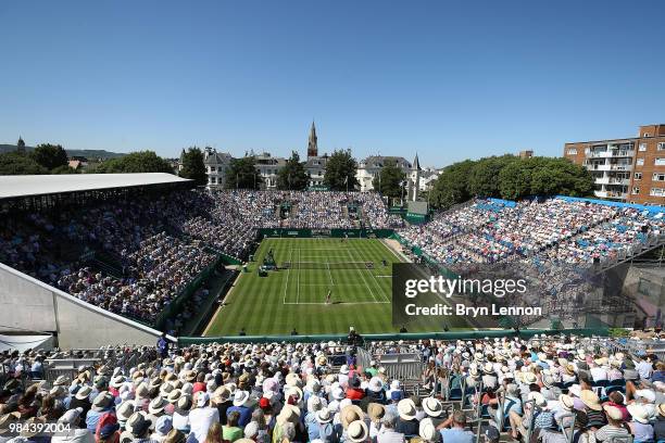 General view of the Johanna Konta of Great Britain and Aleksandra Krunic of Serbia match on day five of the Nature Valley International at Devonshire...