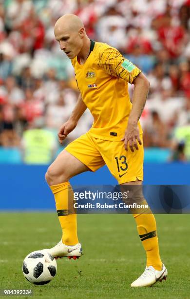 Aaron Mooy of Australia in action during the 2018 FIFA World Cup Russia group C match between Australia and Peru at Fisht Stadium on June 26, 2018 in...