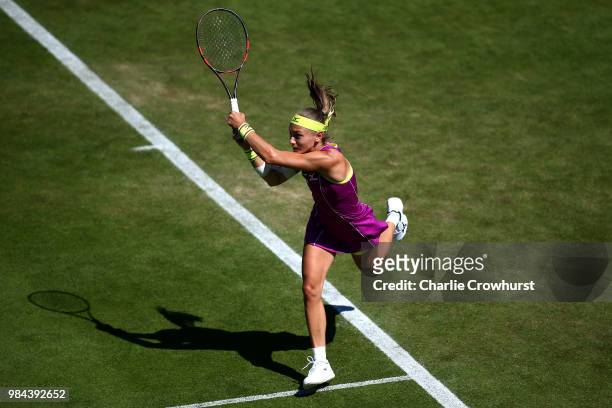 Aleksandra Krunic of Serbia in action during her women singles match against Johanna Konta of Great Britain during Day Five of the Nature Valley...