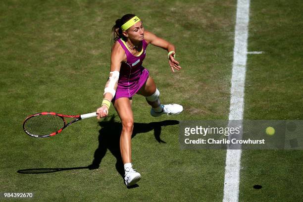 Aleksandra Krunic of Serbia in action during her women singles match against Johanna Konta of Great Britain during Day Five of the Nature Valley...