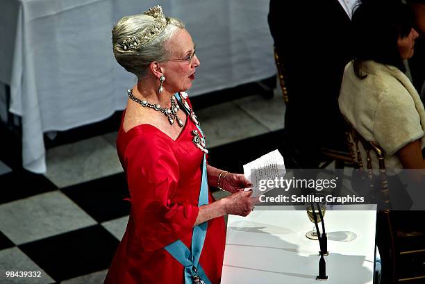 Queen Margrethe of Denmark speaks as she attends Queen Margrethe 70th Birthday Celebrations - Day 1 on April 13, 2010 in Copenhagen, Denmark.