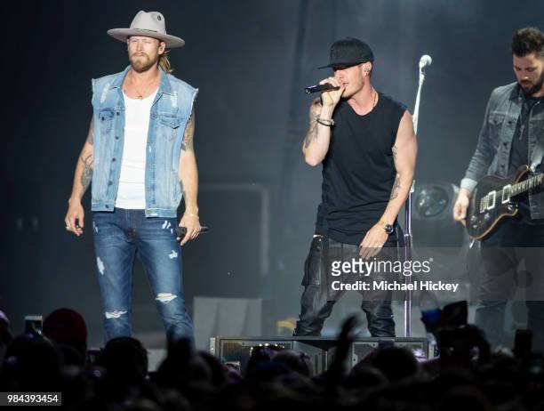 Tyler Hubbard and Brian Kelley of Florida Georgia Line performs during Lakeshake at Huntington Bank Pavilion at Northerly Island on June 24, 2018 in...