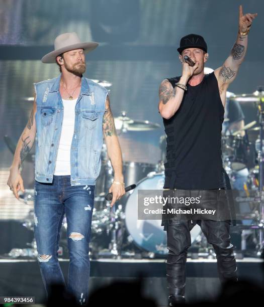 Tyler Hubbard and Brian Kelley of Florida Georgia Line performs during Lakeshake at Huntington Bank Pavilion at Northerly Island on June 24, 2018 in...