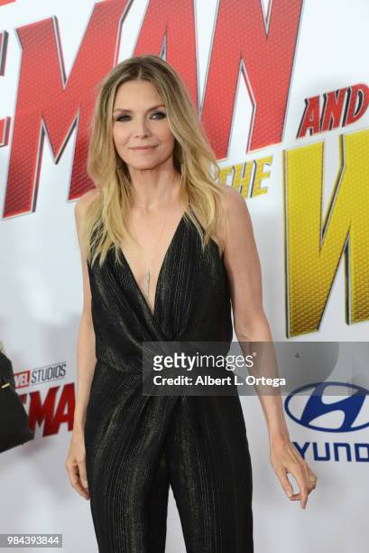 Actress Michelle Pfeiffer arrives for the Premiere Of Disney And Marvel's "Ant-Man And The Wasp" held at the El Capitan Theater on June 25, 2018 in...