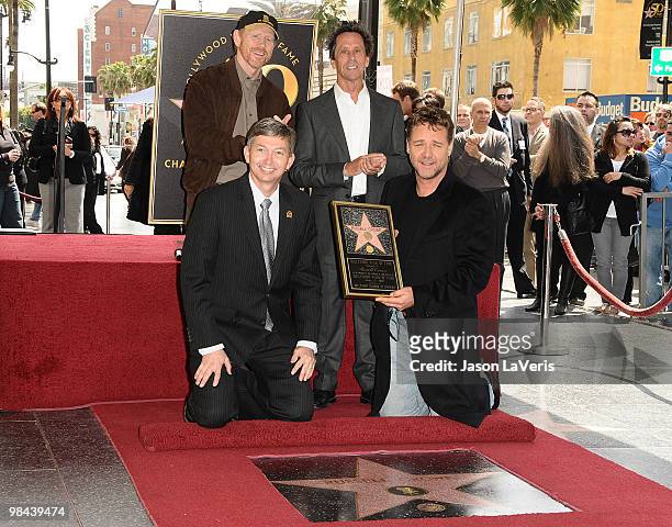 Ron Howard, Brian Grazer, Leron Gubler and Russell Crowe attend Russell Crowe's induction into the Hollywood Walk Of Fame on April 12, 2010 in...