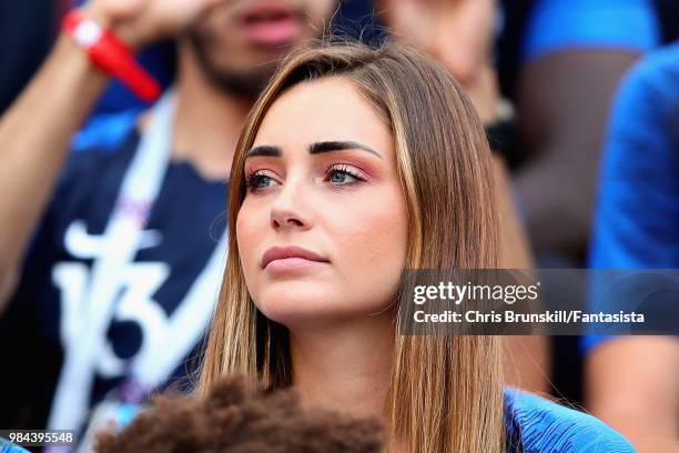 Girlfriend of Florian Thauvin of France Charlotte Pirroni looks on before the 2018 FIFA World Cup Russia group C match between Denmark and France at...