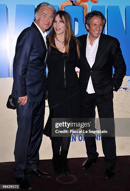 Actors Franck Dubosc, Mathilde Seigner and Richard Anconina attend the Premiere of "Camping 2" at Cinema Gaumont Opera on April 13, 2010 in Paris,...