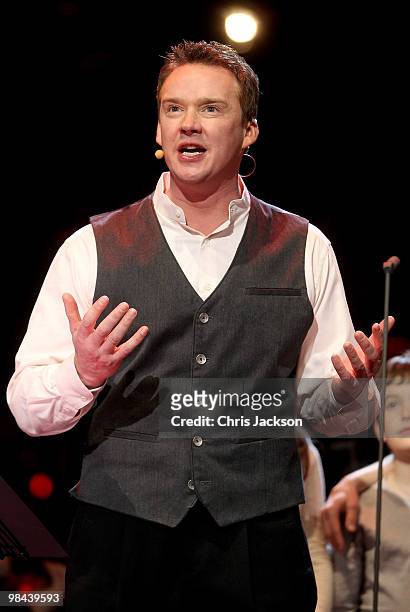 Opera singer Russell Watson performs during a rehersal for the UK Premiere of the musical Kristina at the Royal Albert Hall on April 13, 2010 in...