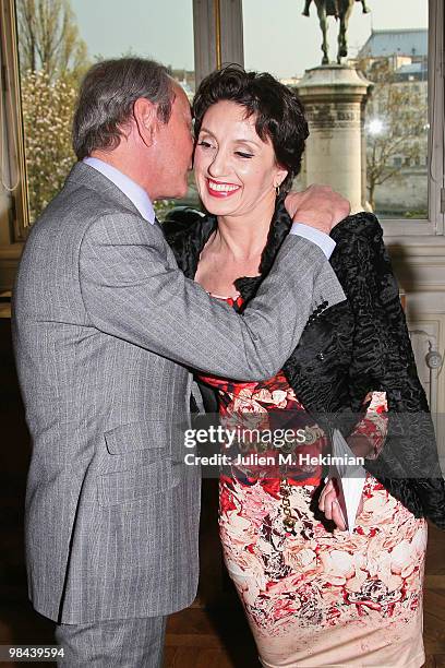 Singer Luz Casal is awarded by Bertrand Delanoe with the 'Honor medal of the city of Paris' at Hotel de Ville on April 13, 2010 in Paris, France.