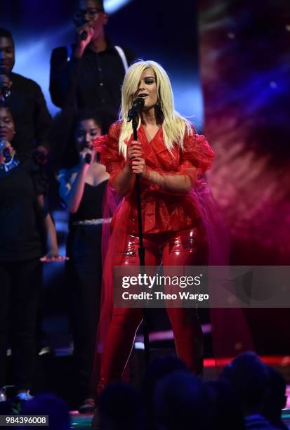 Recording artist Bebe Rexha performs on stage during VH1 Trailblazer Honors 2018 at The Cathedral of St. John the Divine on June 21, 2018 in New York...