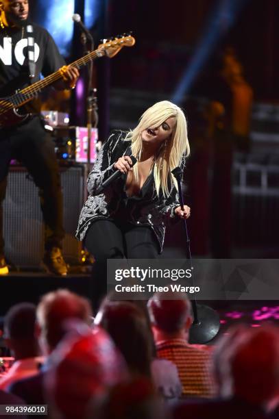 Recording artist Bebe Rexha performs on stage during VH1 Trailblazer Honors 2018 at The Cathedral of St. John the Divine on June 21, 2018 in New York...