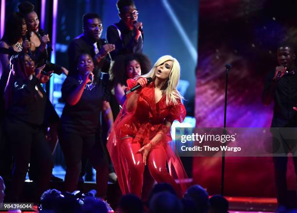 Recording artist Bebe Rexha performs on stage during VH1 Trailblazer Honors 2018 at The Cathedral of St. John the Divine on June 21, 2018 in New York...