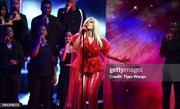 Recording artist Bebe Rexha performs on stage during VH1 Trailblazer Honors 2018 at The Cathedral of St. John the Divine on June 21, 2018 in New York...