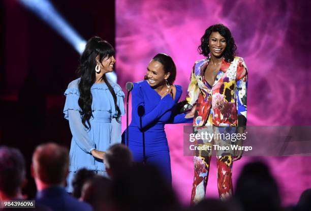 Mj Rodriguez, Janet Mock, Dominique Jackson appear on stage during VH1 Trailblazer Honors 2018 at The Cathedral of St. John the Divine on June 21,...