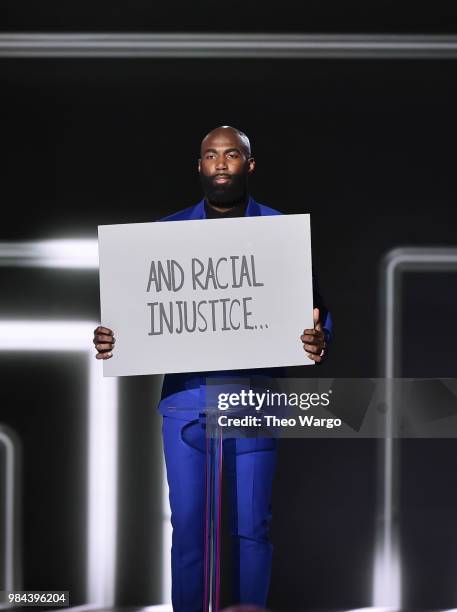 Presenter, Football safety Malcolm Jenkins appears on stage during VH1 Trailblazer Honors 2018 at The Cathedral of St. John the Divine on June 21,...