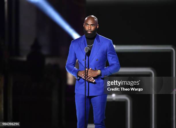 Presenter, Football safety Malcolm Jenkins appears on stage during VH1 Trailblazer Honors 2018 at The Cathedral of St. John the Divine on June 21,...