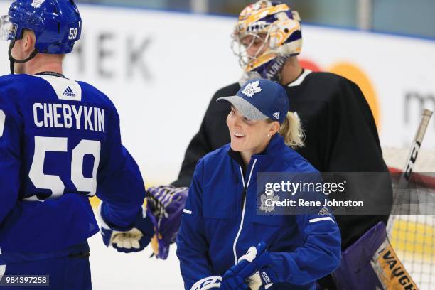 Guest coach Hailey Wickenheiser at the Leafs training facility in Etobicoke. June 26, 2018.