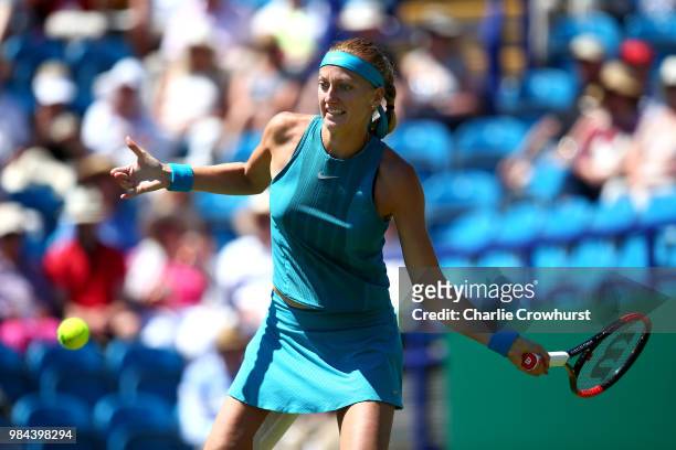 Petra Kvitova of Czech Republic in action during her womens singles match against Kateryna Bondarenko of Ukraine during Day Five of the Nature Valley...