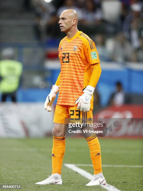 Goalkeeper Willy Caballero of Argentina during the 2018 FIFA World Cup Russia group D match between Argentina and Croatia at the Novgorod stadium on...