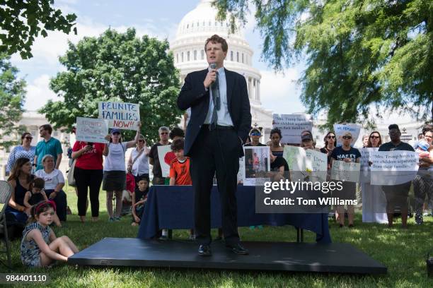 Rep. Joe Kennedy, D-Mass., speaks at a rally on the East Front lawn of the Capitol to condemn the separation and detention of families at the border...