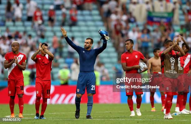 Peru players show appreciation to the fans after the 2018 FIFA World Cup Russia group C match between Australia and Peru at Fisht Stadium on June 26,...