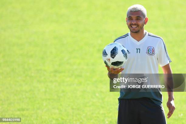 Mexico's forward Jesus Corona attends a training session at Ekaterinburg Arena in Ekaterinburg on June 26 on the eve of their Russia 2018 World Cup...