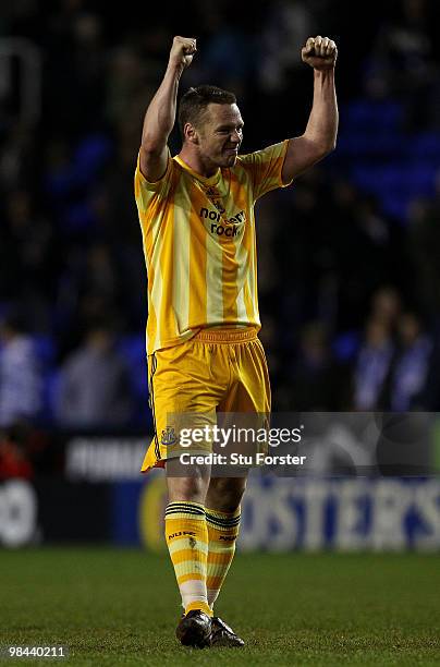 Newcastle United player Kevin Nolan celebrates at the end of the Coca-Cola Championship game between Reading and Newcastle United at the Madejski...