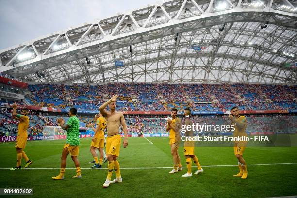 Tomi Juric of Australia waves to fans after the 2018 FIFA World Cup Russia group C match between Australia and Peru at Fisht Stadium on June 26, 2018...