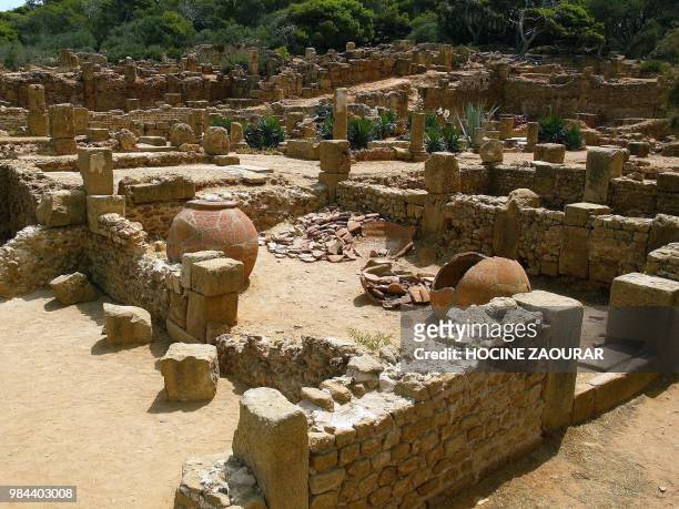 Ruins of a villa are pictured 14 August 2002 at the historic site of Tipasa. On he Shores of the Mediterranean, Tipasa was an ancient Punic...