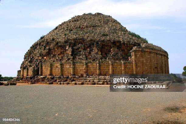 The Mauritanian mausoleum Kbor er Roumia is pictured 14 August 2002 at the historic site of Tipasa. On he Shores of the Mediterranean, Tipasa was an...