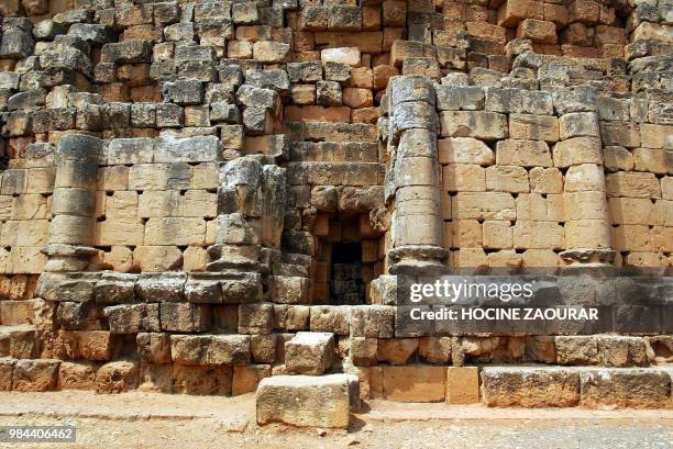 The door of the Mauritanian mausoleum Kbor er Roumia is pictured 14 August 2002 at the historic site of Tipasa. On he Shores of the Mediterranean,...