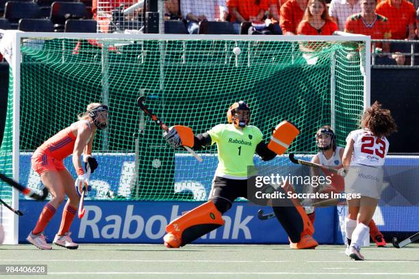Anne Veenendaal of Holland Women during the Rabobank 4-Nations trophy match between Holland v Spain at the Hockeyclub Breda on June 26, 2018 in Breda...
