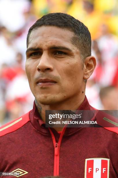 Peru's forward Paolo Guerrero poses prior to the Russia 2018 World Cup Group C football match between Australia and Peru at the Fisht Stadium in...