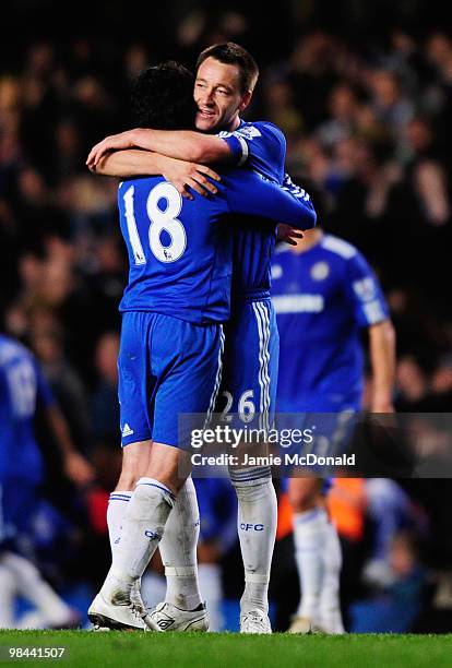 John Terry of Chelsea celebrates victory with Yuriy Zhirkov after the Barclays Premier League match between Chelsea and Bolton Wanderers at Stamford...