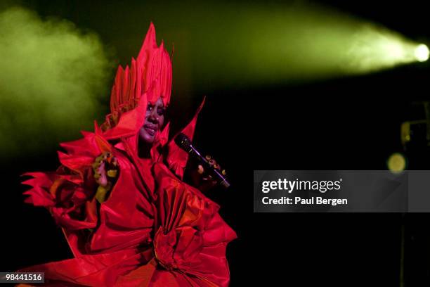 Grace Jones performs on stage at Vredenburg Leidsche Rijn on April 13, 2010 in Utrecht, Netherlands.