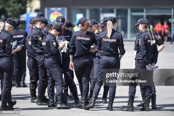 Security Girls before the FIFA World Cup Group C match between Denmark and France at Luzhniki Stadium on June 26, 2018 in Moscow, Russia.