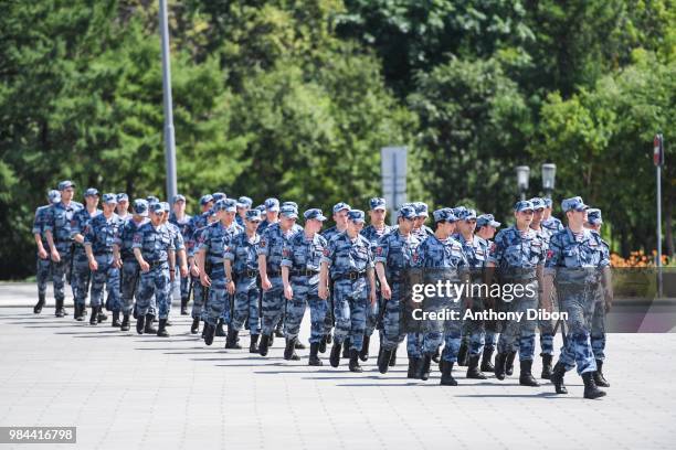 Russian police before the FIFA World Cup Group C match between Denmark and France at Luzhniki Stadium on June 26, 2018 in Moscow, Russia.