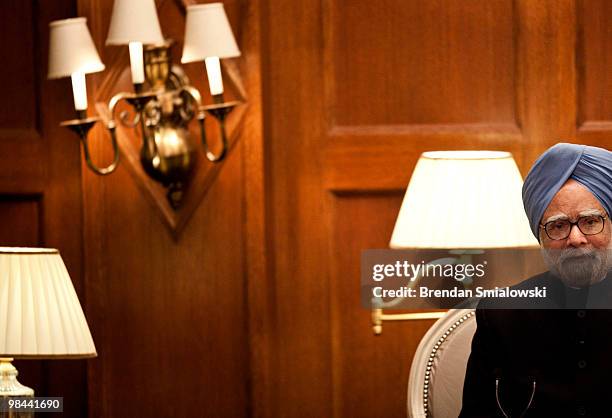 Manmohan Singh, Prime Minister of the Republic of India, listens during a press conference after attending a nuclear summit April 13, 2010 in...