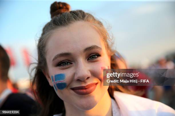 Fan looks on prior to the 2018 FIFA World Cup Russia group D match between Iceland and Croatia at Rostov Arena on June 26, 2018 in Rostov-on-Don,...