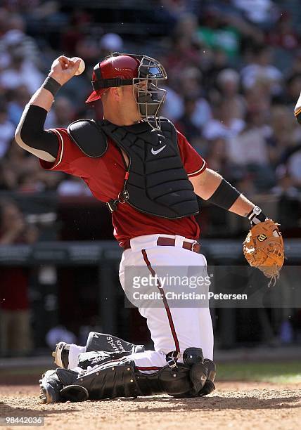 Catcher Chris Snyder of the Arizona Diamondbacks in action during the major league baseball game against the Pittsburgh Pirates at Chase Field on...