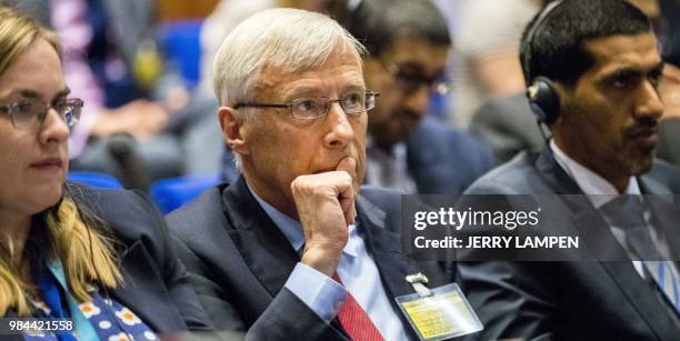 Britains Minister of State for Defence Frederick Richard Penn Curzon looks on at the beginning of an extraordinary session of member states of the...