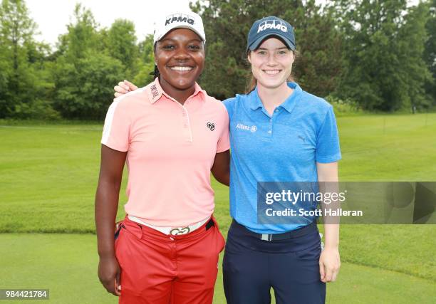 Mariah Stackhouse poses with Leona Maguire of Ireland during the pro-am prior to the start of the KPMG Women's PGA Championship at Kemper Lakes Golf...