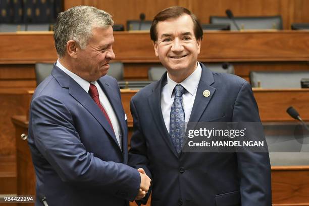 House Foreign Affairs Committee Chairman Ed Royce, R-CA, greets Jordan's King Abdullah II ahead of a meeting in the Rayburn House Office Building on...