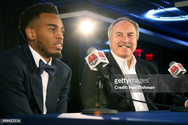 Ernie Grunfeld of the Washington Wizards introduces first-round draft pick Troy Brown Jr. During a press conference on June 25, 2018 at Capital One...