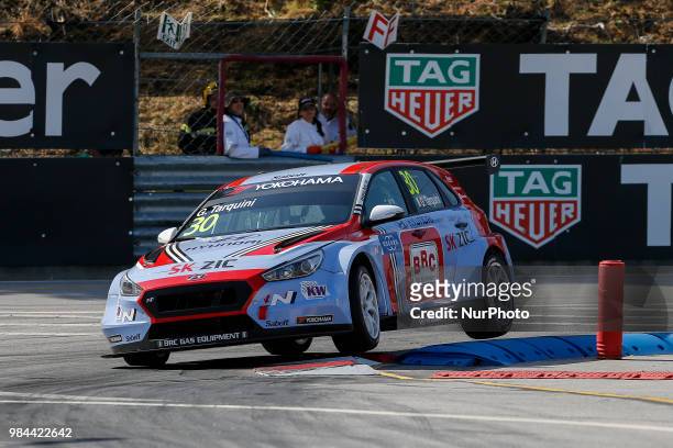 Gabriele Tarquini from Italy in Hyundai i30 N TCR of BRC Racing Team during the qualifying of FIA WTCR 2018 World Touring Car Cup Race of Portugal,...