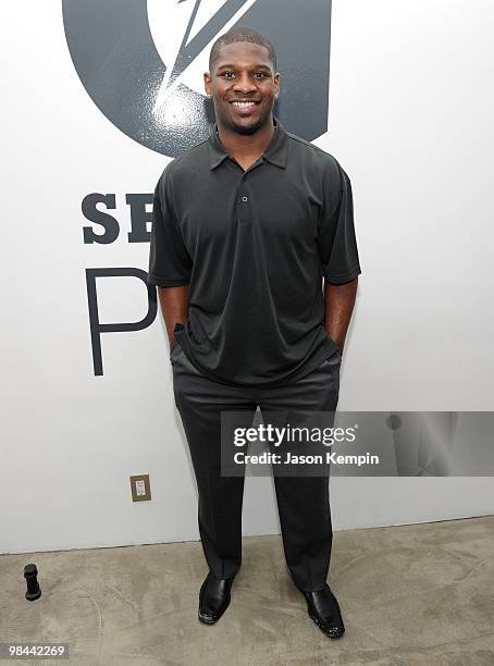 Football player LaDainian Tomlinson of the New York Jets attends the launch of G Series Pro by Gatorade at 40 Renwick Street on April 13, 2010 in New...