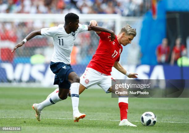 Group C France v Denmark - FIFA World Cup Russia 2018 Ousmane Dembele and Larsen Jens Stryger at Luzhniki Stadium in Moscow, Russia on June 26, 2018.