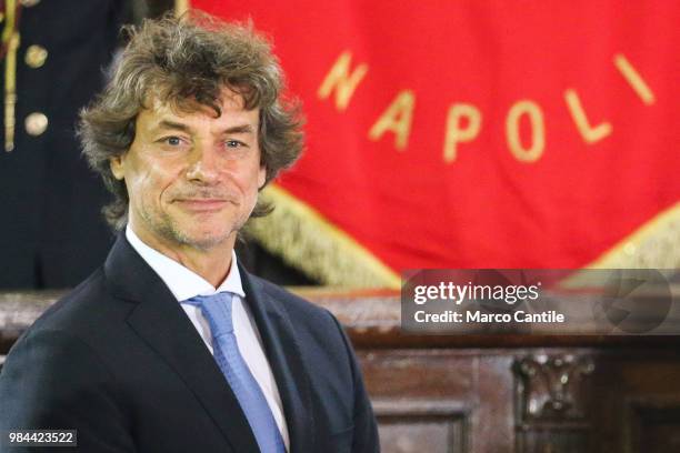 The Italian television host and scientific communicator, Alberto Angela, during the ceremony for the conferment of honorary citizenship of Naples.