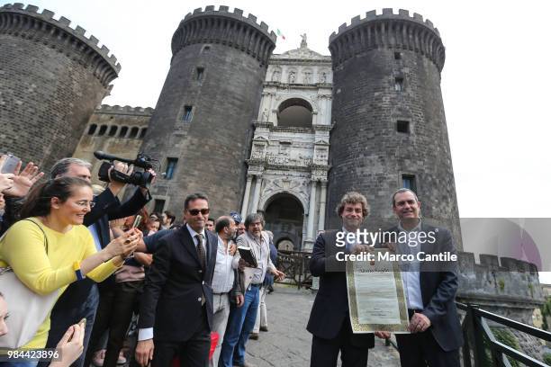 The Italian television host and scientific communicator, Alberto Angela, after the ceremony for the conferment of honorary citizenship of Naples, in...